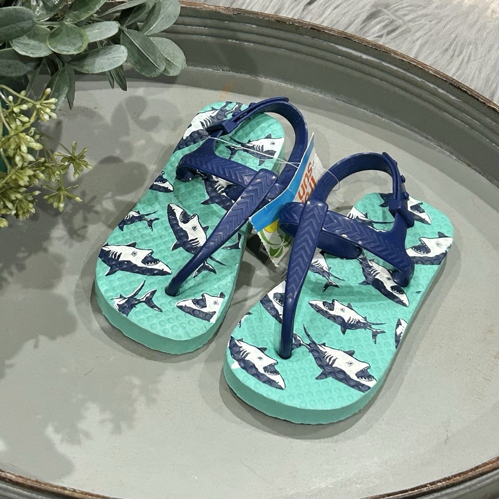 Tropic‎ Sun Summer Beach Vacation Tropic Sharky Shark Flip Flops Size 5/6